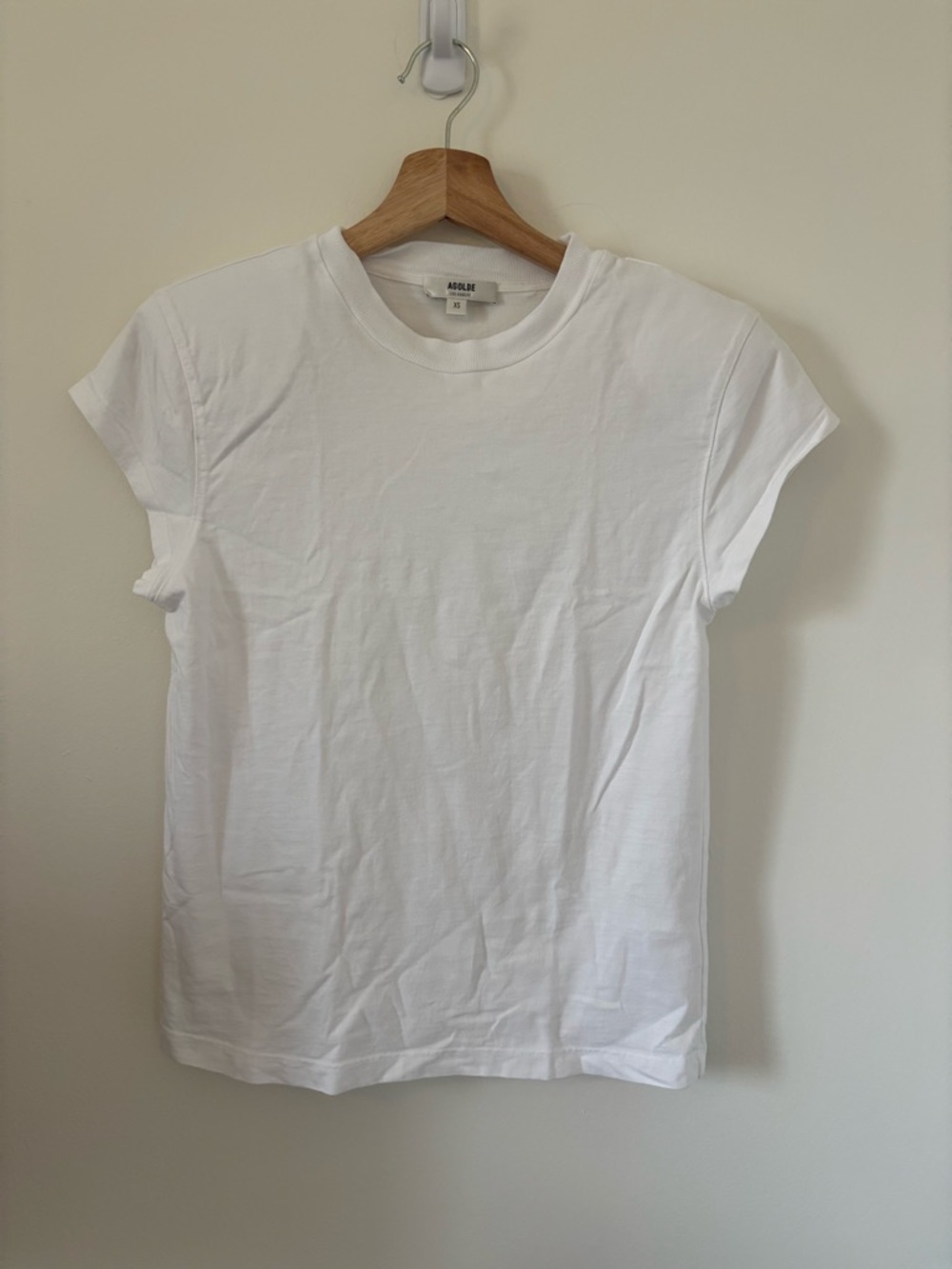 Agolde White Crewneck Tee with Shoulder Pads